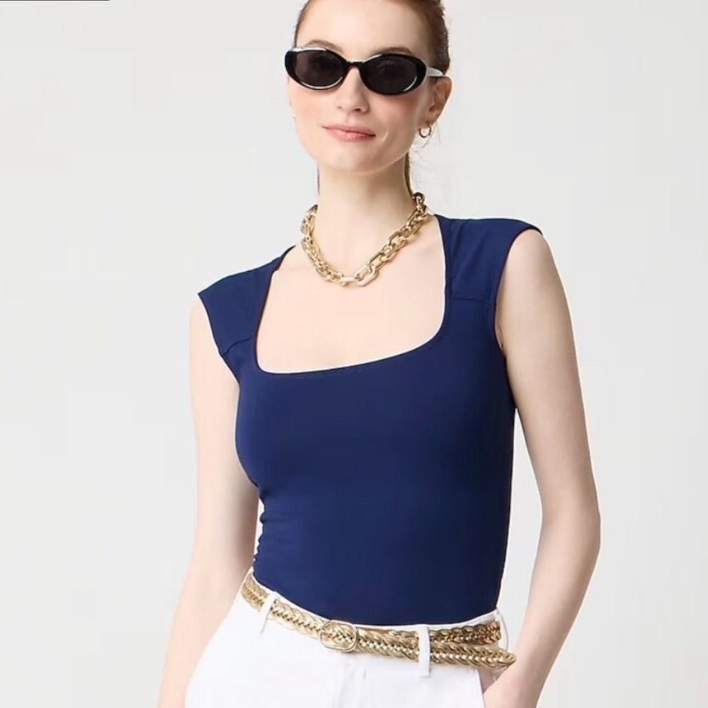 J. CREW Square Neck Cap Sleeve Nautical Navy Tank Top